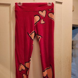 LuLaRoe Valentine's Pink Hearts w/Black Outline Leggings OS